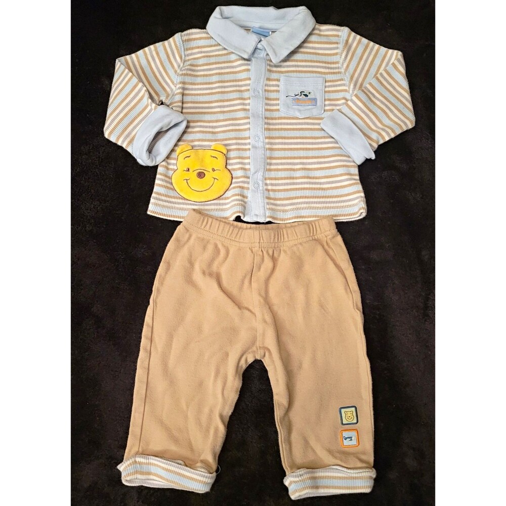 Vintage Disney Baby Winnie the Pooh 2 Piece Outfit Set 3-6M Striped Shirt Pants